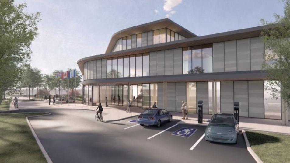Rendering image of the proposed Central Saanich Municipal Hall and Recreation Facility